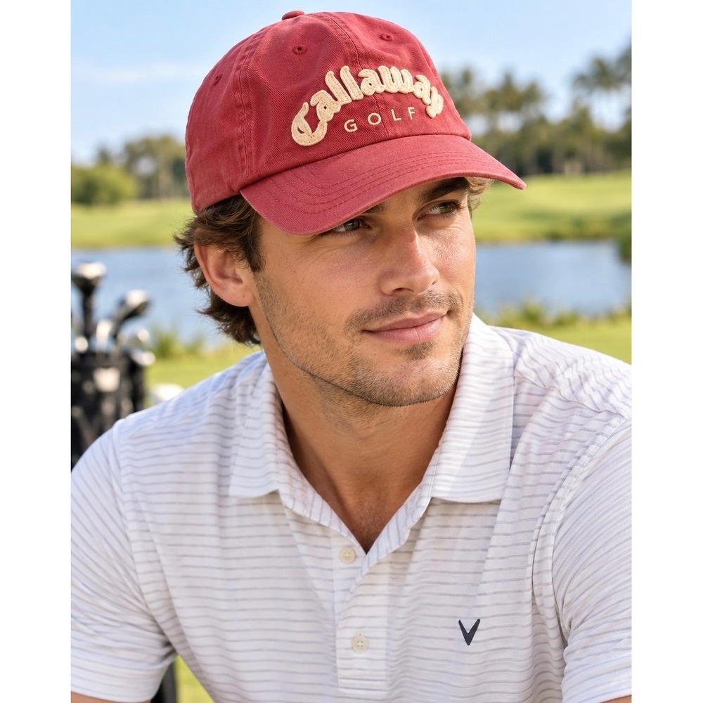Callaway Golf Hat Mens OSFA Red Chenille Logo Adjustable Strap Dad Cap